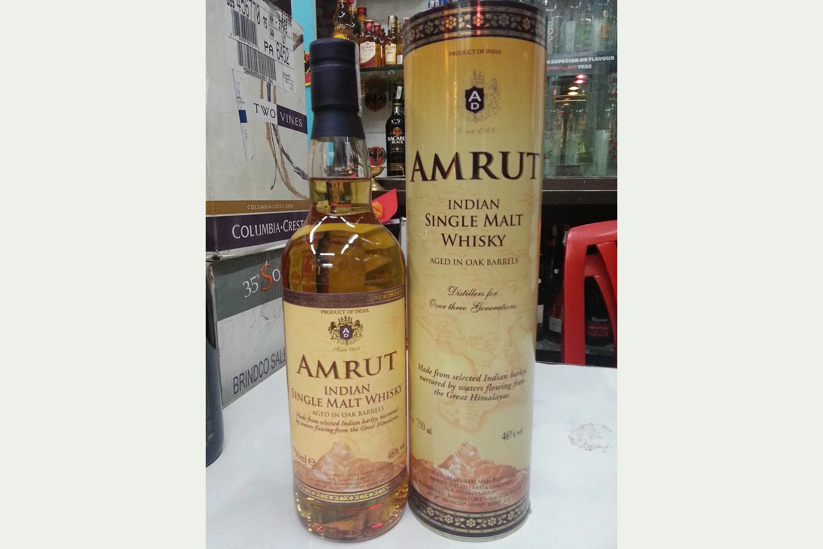 Amrut Single Malt mit Verpackung – Produktansicht als Ersatzmotiv.