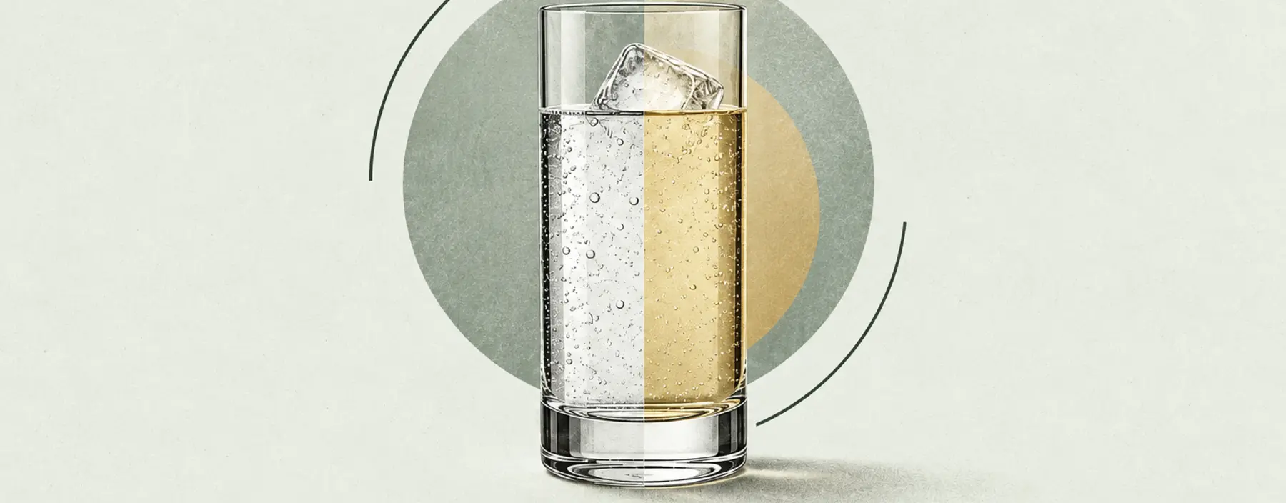 Geteiltes Gin-Glas mit abstrakten Bögen für Alkoholgehalt und Energiedichte