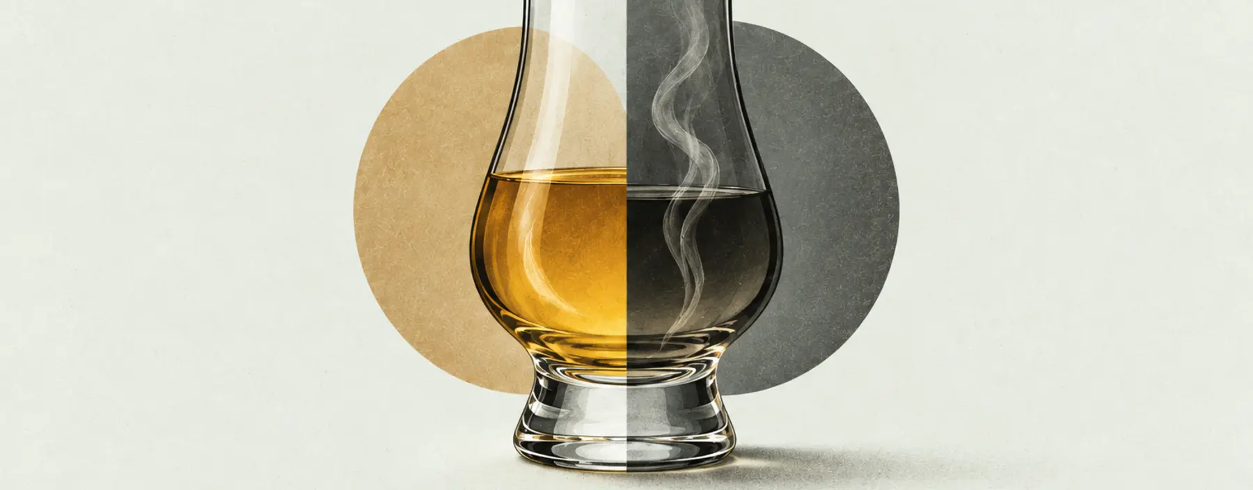 Zweigeteiltes Whiskyglas mit warmer Fruchtseite und dunkler Rauchseite