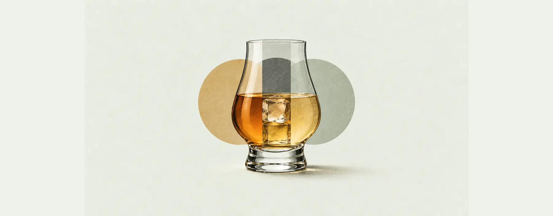 Dreigeteiltes Rumglas für puren Rum, Rum auf Eis und gemixten Rum