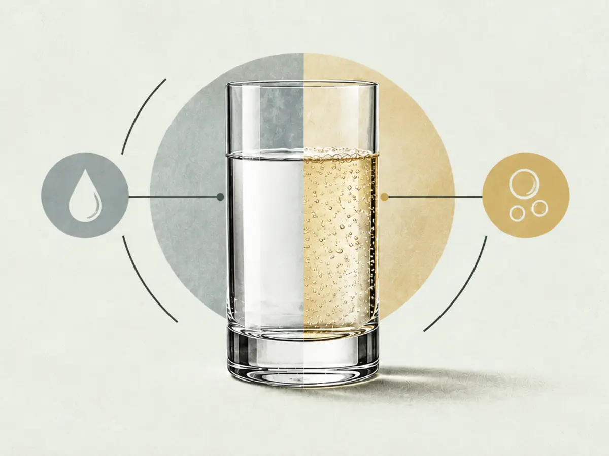 Geteiltes Vodkaglas mit klarem Alkohol und kohlensäurehaltigem Mixer